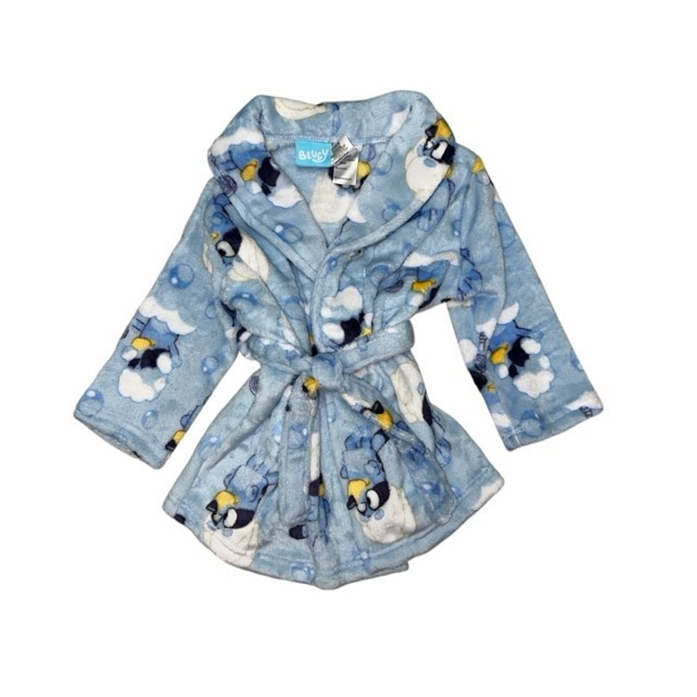 BLUEY 3T Robe Blue Fleece Bathrobe Cover-Up Art Soft Comfy Warm Belted Sleepwear
